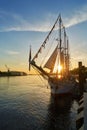 Scenic sunset behind the tall sail ship GroÃÅ¸herzogin Elisabeth
